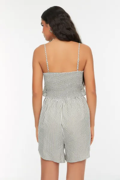 Trendyol Green Striped Cut Out Detailed Jumpsuit