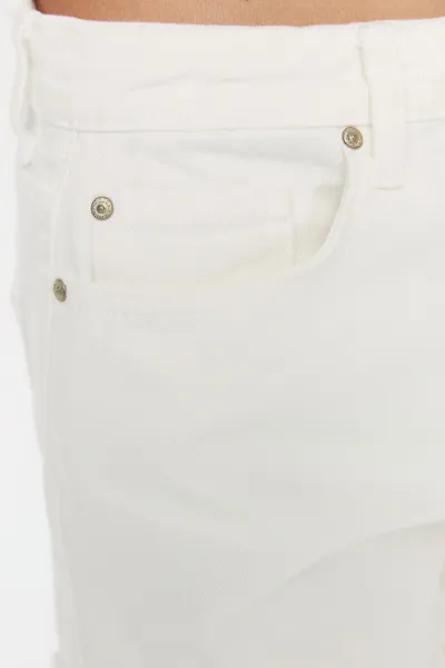 Trendyol White Denim Shorts with Tassels Tassels