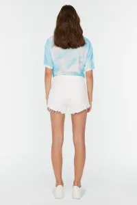Trendyol White Denim Shorts with Tassels Tassels