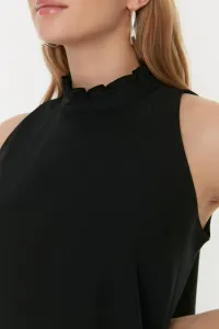 Trendyol Black Gather detailné mini pletené tkané šaty