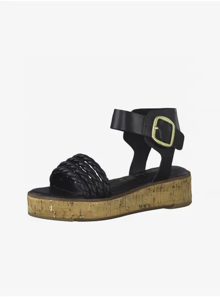 Čierne kožené sandále Tamaris