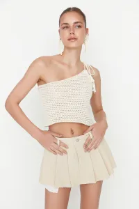 Trendyol Ecru Pleated Mini Denim Shorts Skirt