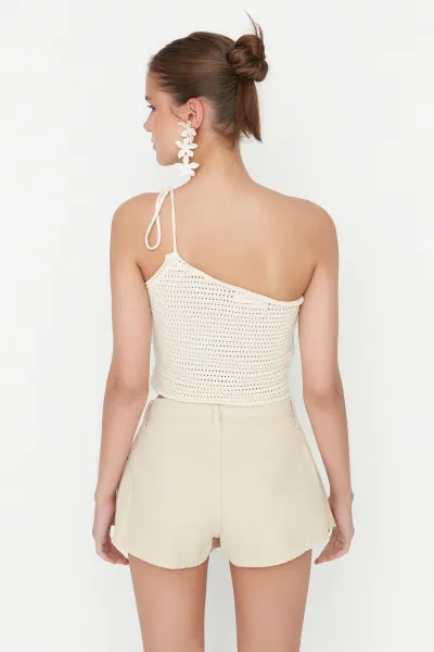 Trendyol Ecru Pleated Mini Denim Shorts Skirt