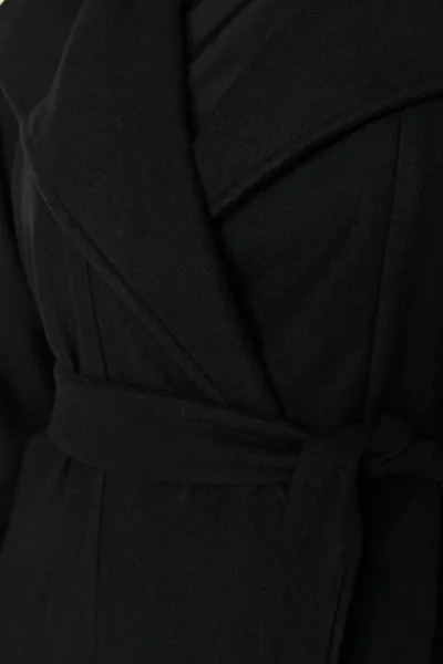 Trendyol Curve Čierny pásový široký golier oversize kašmírový kabát