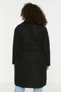 Trendyol Curve Čierny pásový široký golier oversize kašmírový kabát
