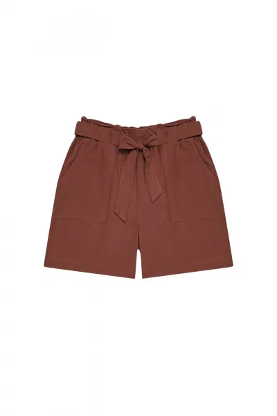 Marisse Plain Cotton Shorts L-Sh-3727 Cold Brown