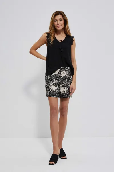 Marisse Tropical Print Shorts L-Sh-3725 Black
