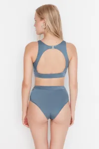 Trendyol Blue Shiny Cut Out Detailed High Waist Bikini Bottoms