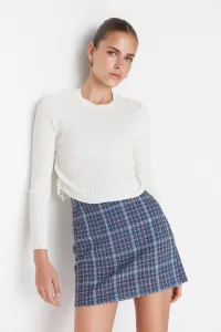 Trendyol Indigo károvaná tvídová tkanina mini tkaná sukňa
