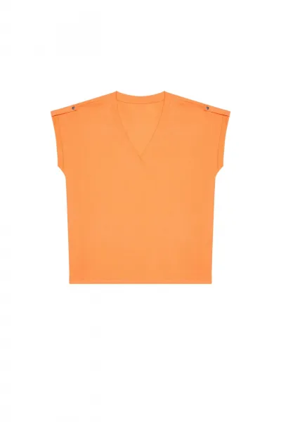 Marisse Cotton V-Neck Blouse L-Ts-3742 Melon