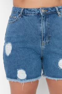 Trendyol Curve Dark Blue High Waist Destroyed Denim Shorts & Bermuda
