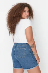 Trendyol Curve Dark Blue High Waist Destroyed Denim Shorts & Bermuda