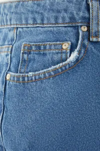 Trendyol Curve Dark Blue High Waist Destroyed Denim Shorts & Bermuda