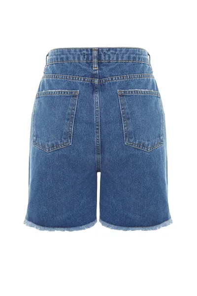 Trendyol Curve Dark Blue High Waist Destroyed Denim Shorts & Bermuda