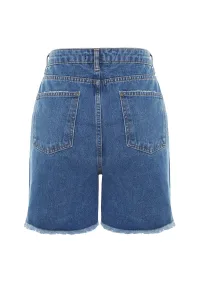 Trendyol Curve Dark Blue High Waist Destroyed Denim Shorts & Bermuda