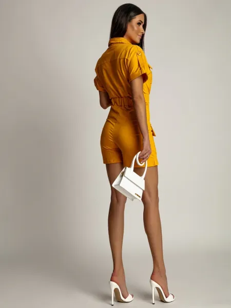 Women's short-legged mustard jumpsuit