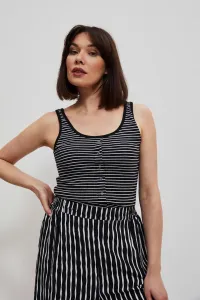 Marisse Black And White Striped Button-Up Top