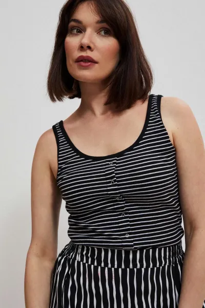 Marisse Black And White Striped Button-Up Top