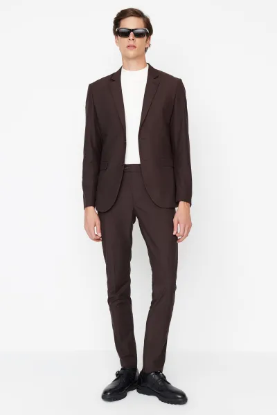 Trendyol hnedé pánske slim fit nohavice na žehlenie