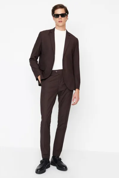 Trendyol hnedé pánske slim fit nohavice na žehlenie