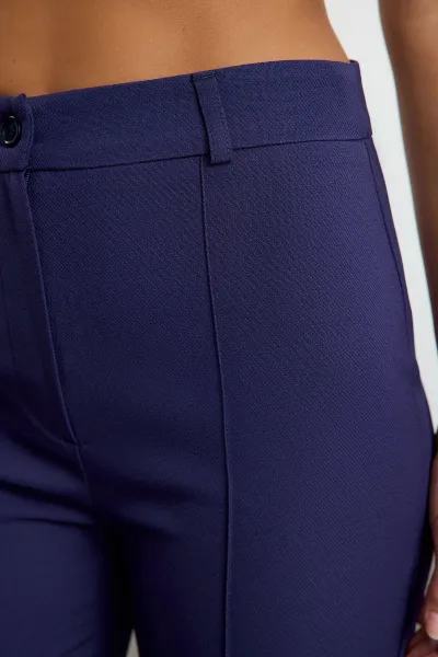 Trendyol Navy rovné/rovné nohavice s vysokým pásom rebrované prešívané nohavice