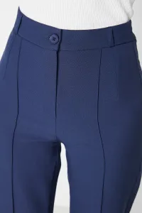 Trendyol Navy rovné/rovné nohavice s vysokým pásom rebrované prešívané nohavice