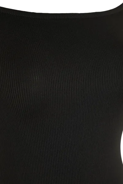 Trendyol čierny golier detailné pletené večerné šaty