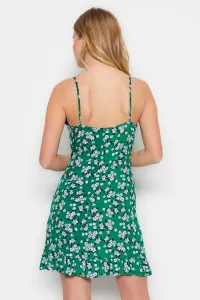 Trendyol zelené áčkové mini tkané kvetinové šaty s okienkom/vystrihnutým detailom