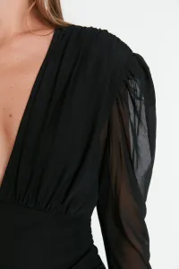 Trendyol Black Printed Draped Evening Dress