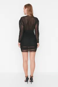 Trendyol Black Printed Draped Evening Dress