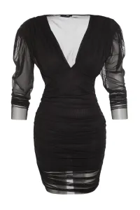 Trendyol Black Printed Draped Evening Dress