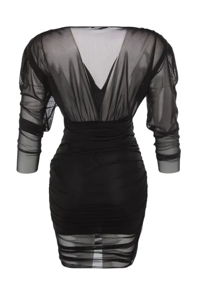 Trendyol Black Printed Draped Evening Dress