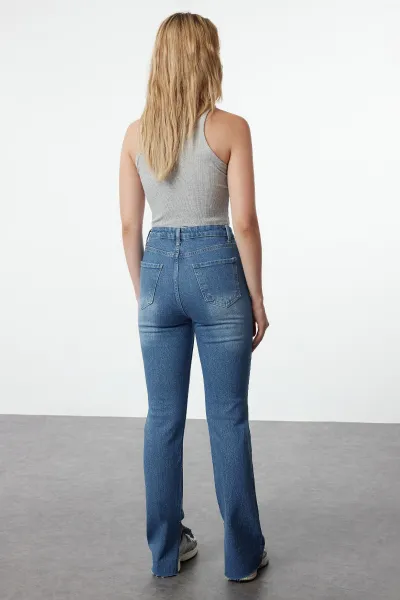 Trendyol Navy Blue Slit High Waist Flare džínsy