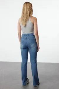 Trendyol Navy Blue Slit High Waist Flare džínsy