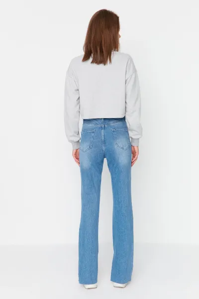 Trendyol Navy Blue Slit High Waist Flare džínsy