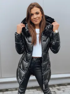Čierna dámska prešívaná zimná bunda s kapucňou Dstreet
