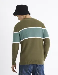 Kaki pánsky sveter s pruhom Celio