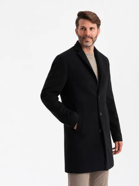 Ombre Single-breasted long men's suit style coat - black