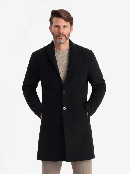 Ombre Single-breasted long men's suit style coat - black