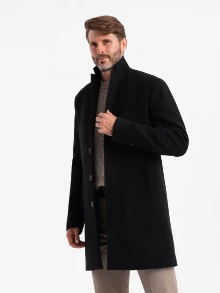 Ombre Single-breasted long men's suit style coat - black