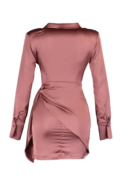 Trendyol Cinnamon Tie detailné saténové večerné šaty