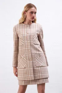 Gusto károvaný kaftan - béžový
