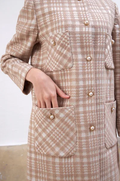 Gusto károvaný kaftan - béžový