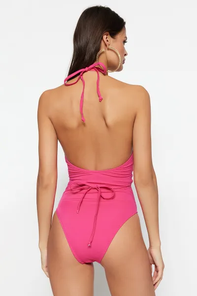 Trendyol Fuchsia krížová kravata vystrihnutá von / okno bežné plavky na nohy