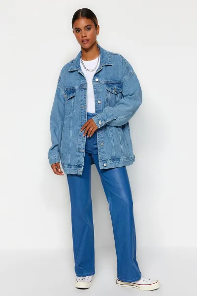 Trendyol Blue oversize Trucker džínsová bunda