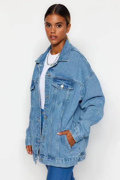Trendyol Blue oversize Trucker džínsová bunda