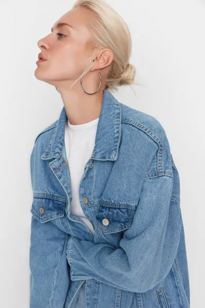 Trendyol Blue oversize Trucker džínsová bunda