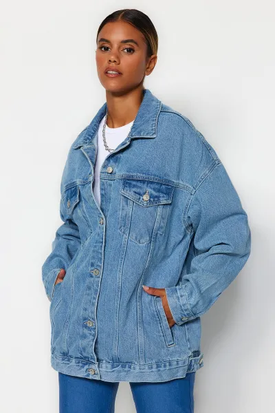 Trendyol Blue oversize Trucker džínsová bunda