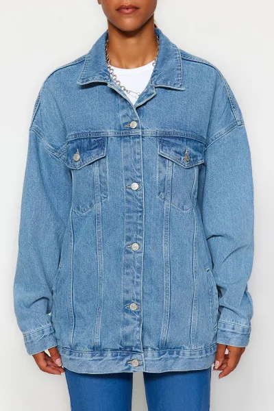Trendyol Blue oversize Trucker džínsová bunda