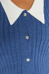 Trendyol Curve indigo rebrovaný golier detailný pletený kardigán na gombíky